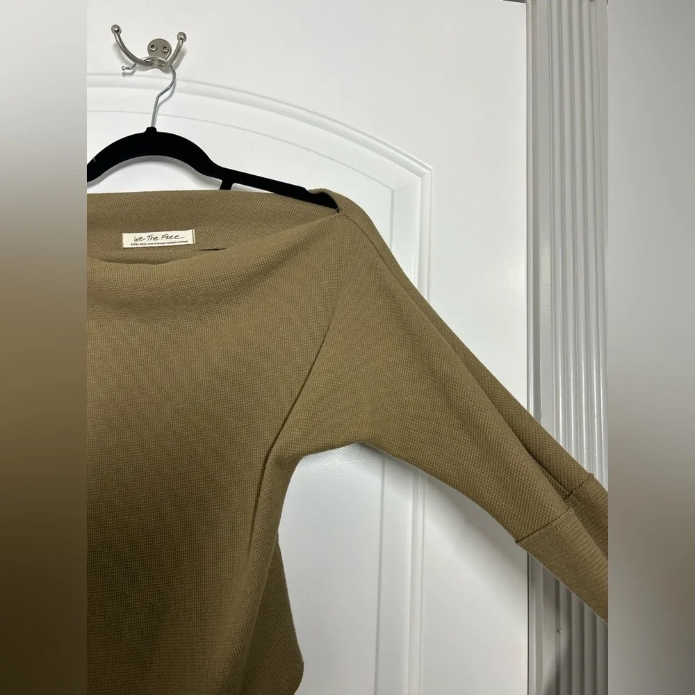 Free People Fuji Thermal Waffle Knit Long Sleeve Top size XS olive cozy comfy